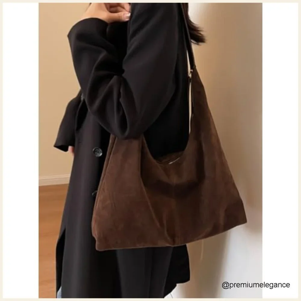Large Faux Suede Hobo Shoulder Bag Tote for Work Travel Daily Use - Picture 3 of 7